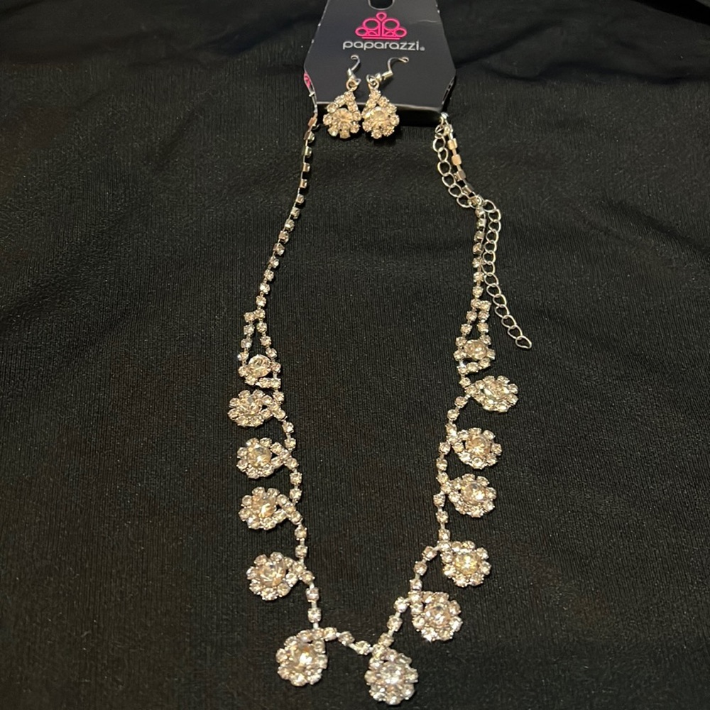 Life of the Party White Rhinestone Choker with matching earrings